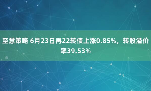 至慧策略 6月23日再22转债上涨0.85%，转股溢价率39.53%
