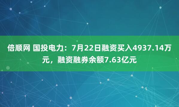 倍顺网 国投电力：7月22日融资买入4937.14万元，融资融券余额7.63亿元